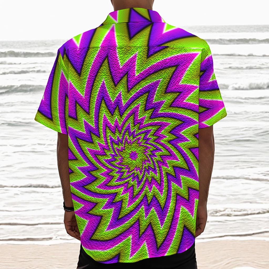 Green Big Bang Moving Optical Illusion Textured Short Sleeve Shirt