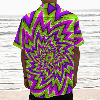 Green Big Bang Moving Optical Illusion Textured Short Sleeve Shirt