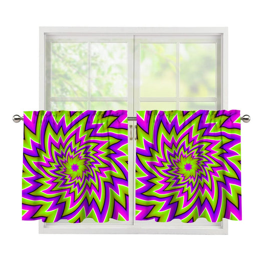 Green Big Bang Moving Optical Illusion Tier Curtains
