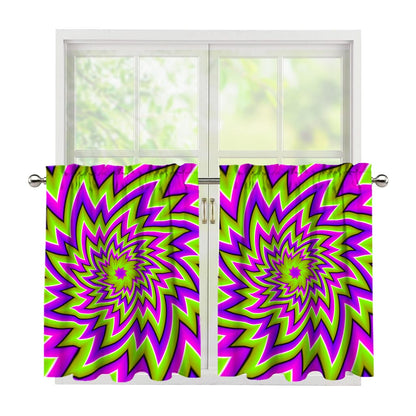 Green Big Bang Moving Optical Illusion Tier Curtains