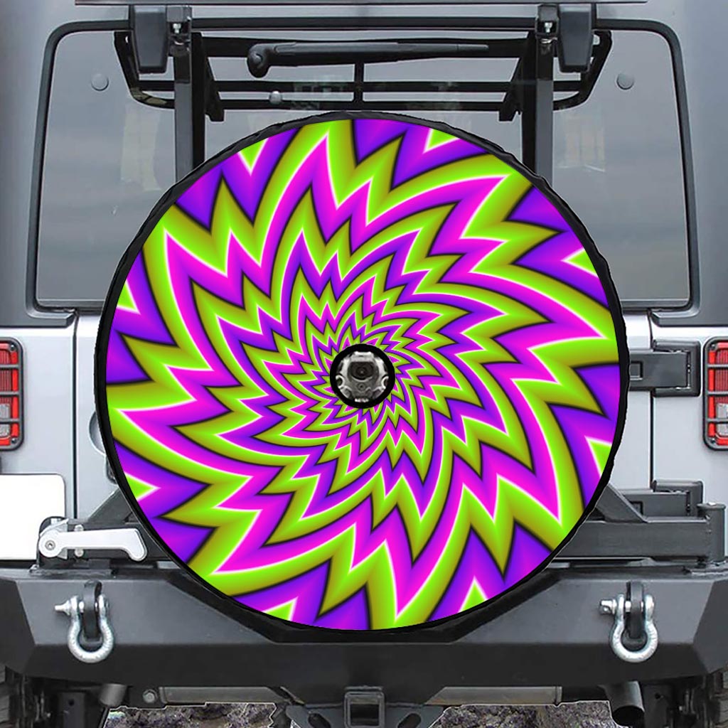 Green Big Bang Moving Optical Illusion Tire Cover With Camera Hole