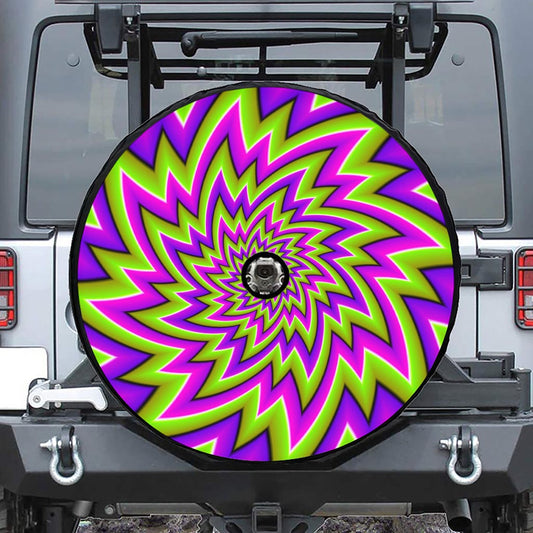 Green Big Bang Moving Optical Illusion Tire Cover With Camera Hole