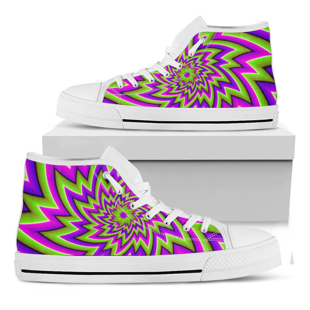Green Big Bang Moving Optical Illusion White High Top Sneakers
