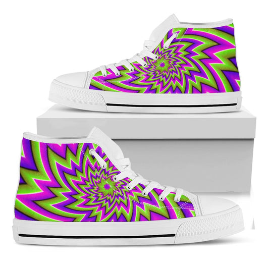 Green Big Bang Moving Optical Illusion White High Top Sneakers