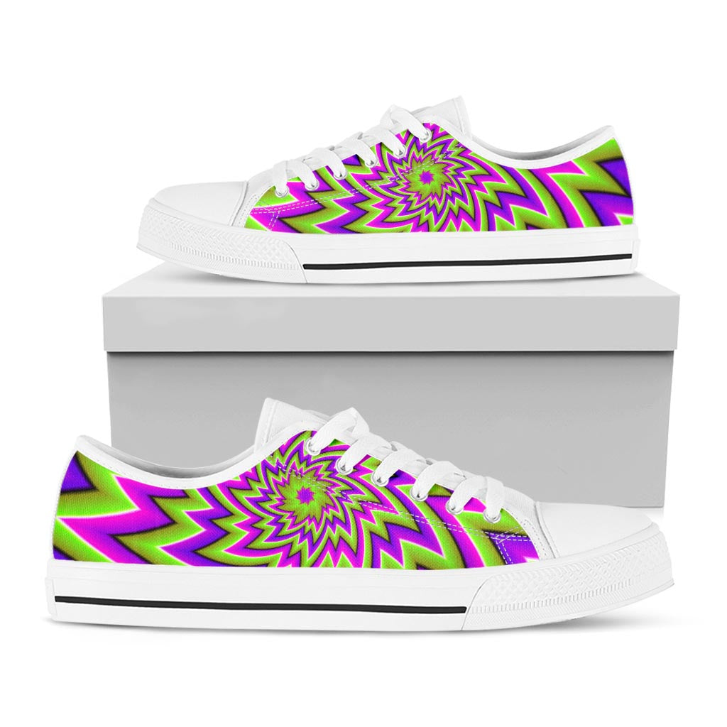 Green Big Bang Moving Optical Illusion White Low Top Sneakers