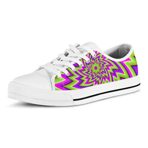 Green Big Bang Moving Optical Illusion White Low Top Sneakers