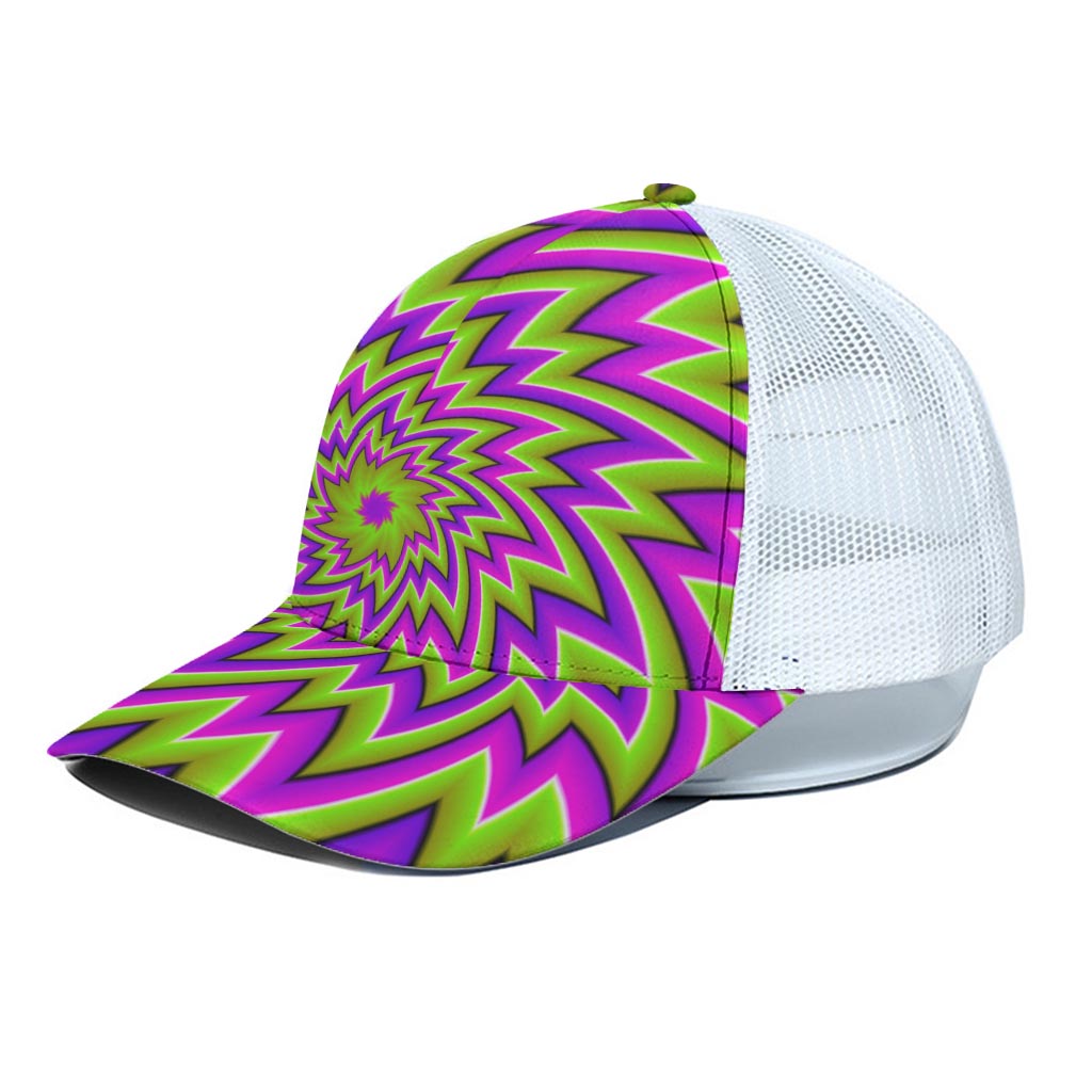 Green Big Bang Moving Optical Illusion White Mesh Trucker Cap