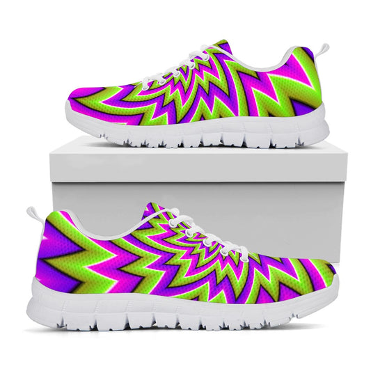 Green Big Bang Moving Optical Illusion White Running Shoes