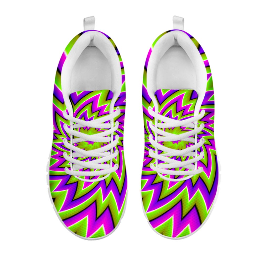 Green Big Bang Moving Optical Illusion White Running Shoes