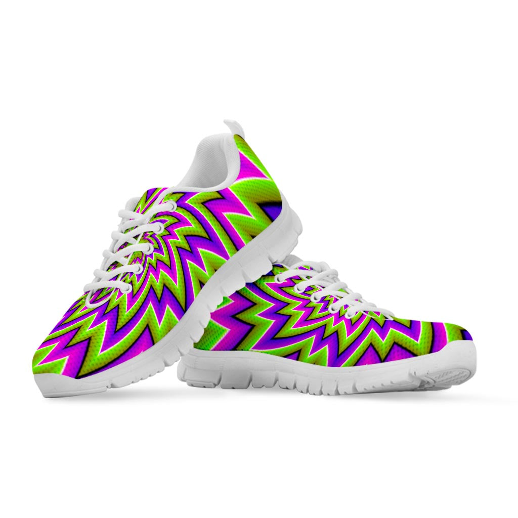 Green Big Bang Moving Optical Illusion White Running Shoes