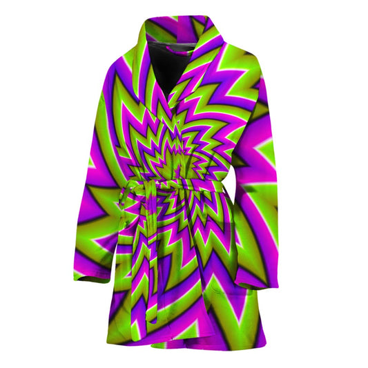 Green Big Bang Moving Optical Illusion Women's Bathrobe