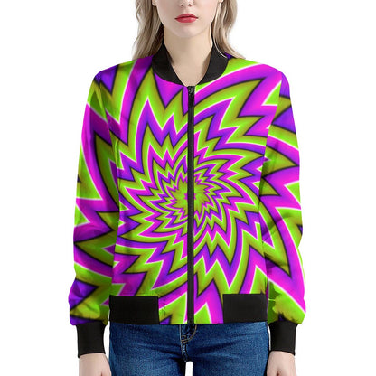 Green Big Bang Moving Optical Illusion Women's Bomber Jacket