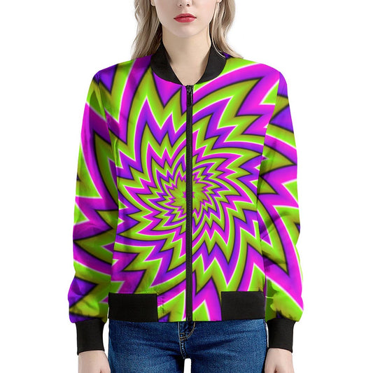 Green Big Bang Moving Optical Illusion Women's Bomber Jacket
