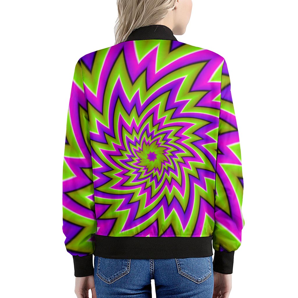 Green Big Bang Moving Optical Illusion Women's Bomber Jacket