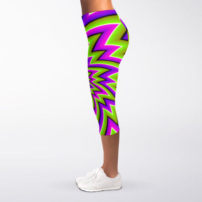 Green Big Bang Moving Optical Illusion Women's Capri Leggings