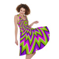 Green Big Bang Moving Optical Illusion Sleeveless Knee Length Dress