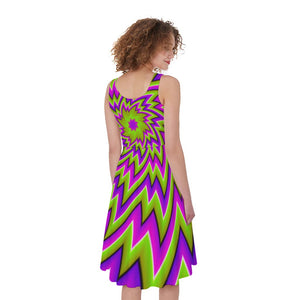 Green Big Bang Moving Optical Illusion Women's Sleeveless Dress