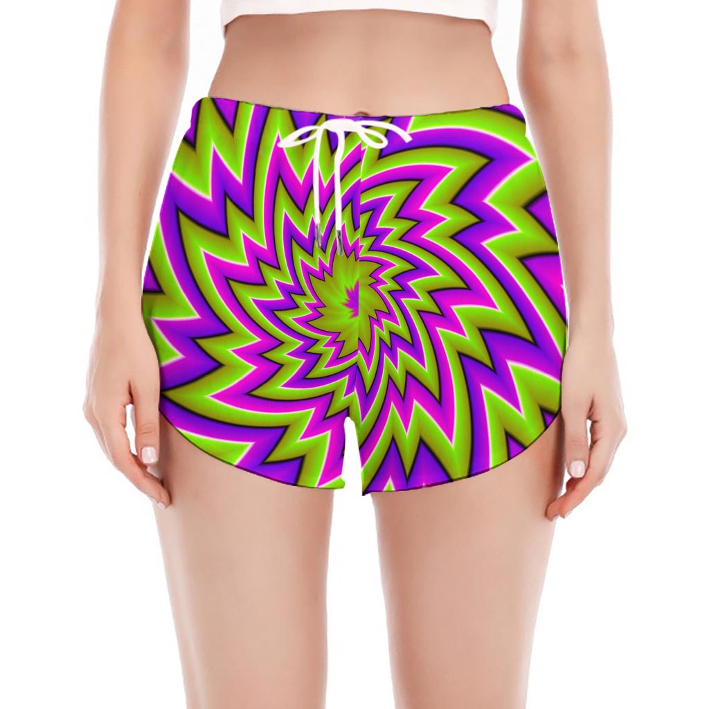 Green Big Bang Moving Optical Illusion Women's Split Running Shorts
