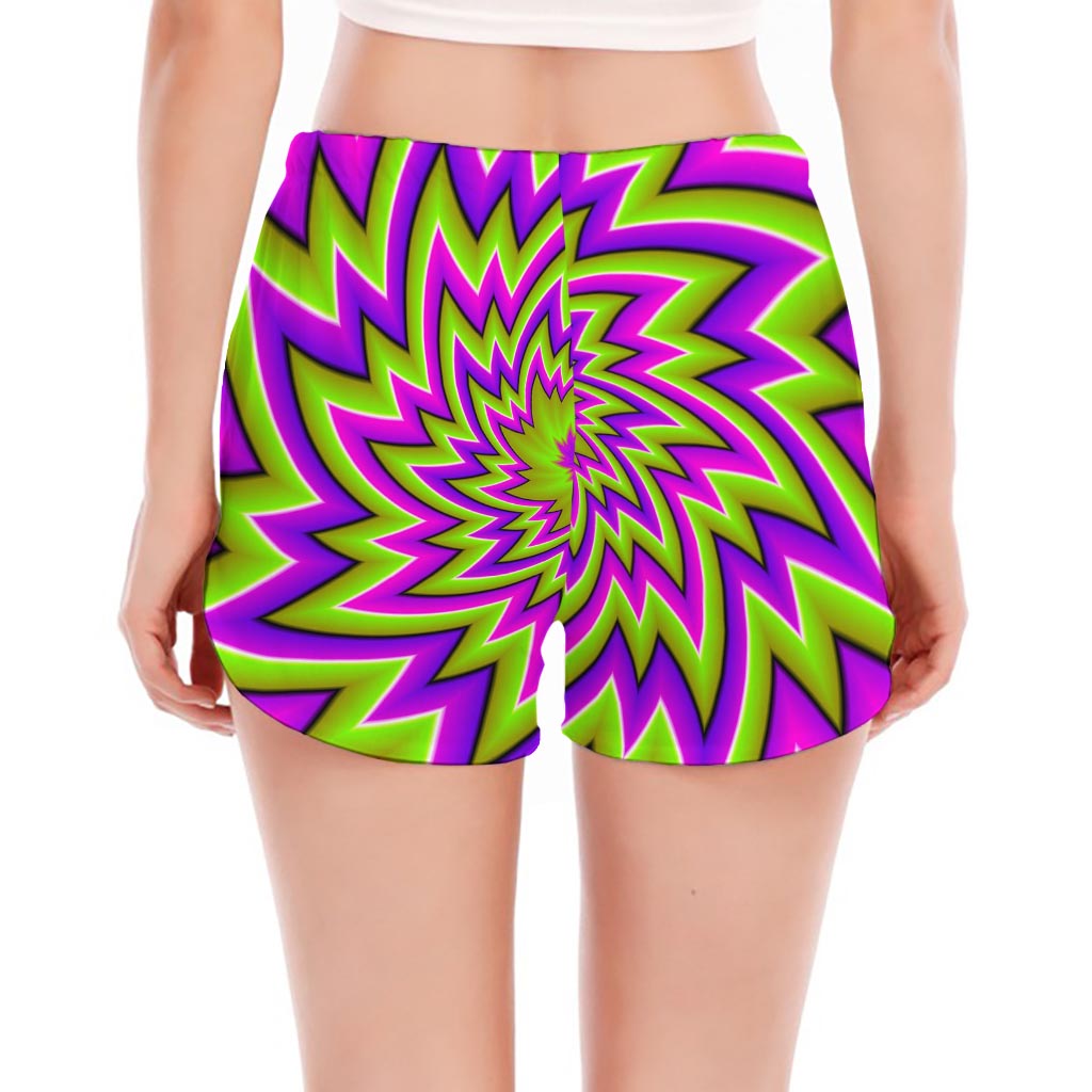 Green Big Bang Moving Optical Illusion Women's Split Running Shorts