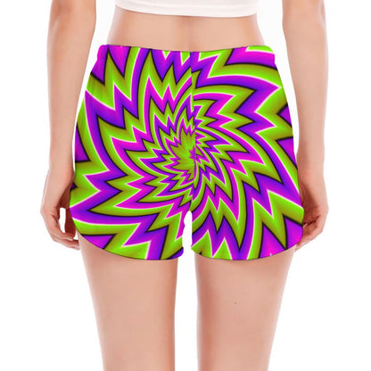 Green Big Bang Moving Optical Illusion Women's Split Running Shorts