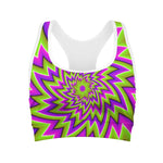 Green Big Bang Moving Optical Illusion Women's Sports Bra