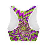 Green Big Bang Moving Optical Illusion Women's Sports Bra