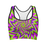 Green Big Bang Moving Optical Illusion Women's Sports Bra