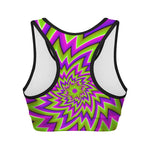 Green Big Bang Moving Optical Illusion Women's Sports Bra