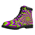 Green Big Bang Moving Optical Illusion Padded Collar Lace Up Boots