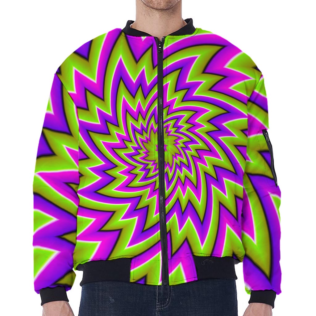 Green Big Bang Moving Optical Illusion Zip Sleeve Bomber Jacket