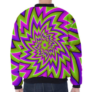 Green Big Bang Moving Optical Illusion Zip Sleeve Bomber Jacket