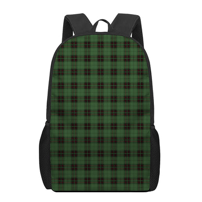 Green Black And Red Tartan Pattern Print 17 Inch Backpack