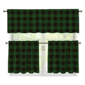 Green Black And Red Tartan Pattern Print 3 Piece Kitchen Curtains