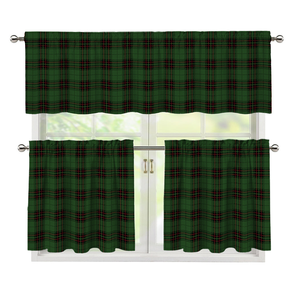 Green Black And Red Tartan Pattern Print 3 Piece Kitchen Curtains