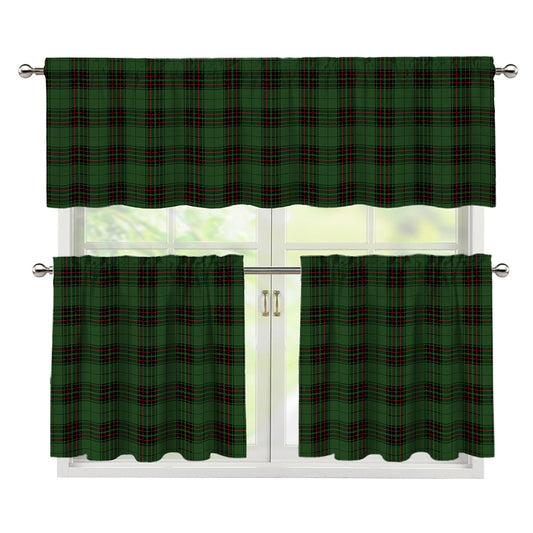 Green Black And Red Tartan Pattern Print 3 Piece Kitchen Curtains