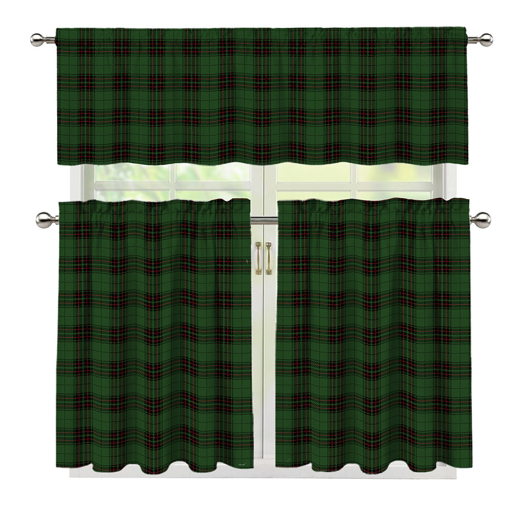 Green Black And Red Tartan Pattern Print 3 Piece Kitchen Curtains