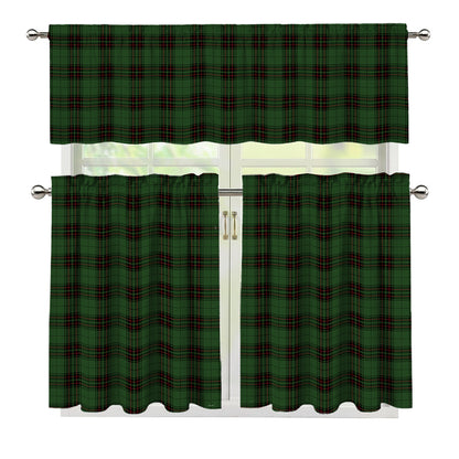 Green Black And Red Tartan Pattern Print 3 Piece Kitchen Curtains