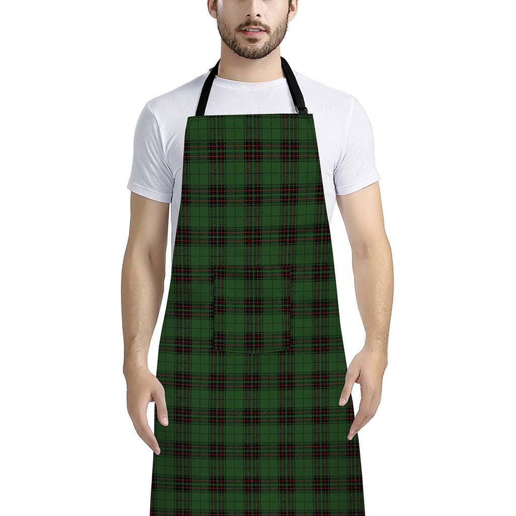 Green Black And Red Tartan Pattern Print Bib Apron With Pocket