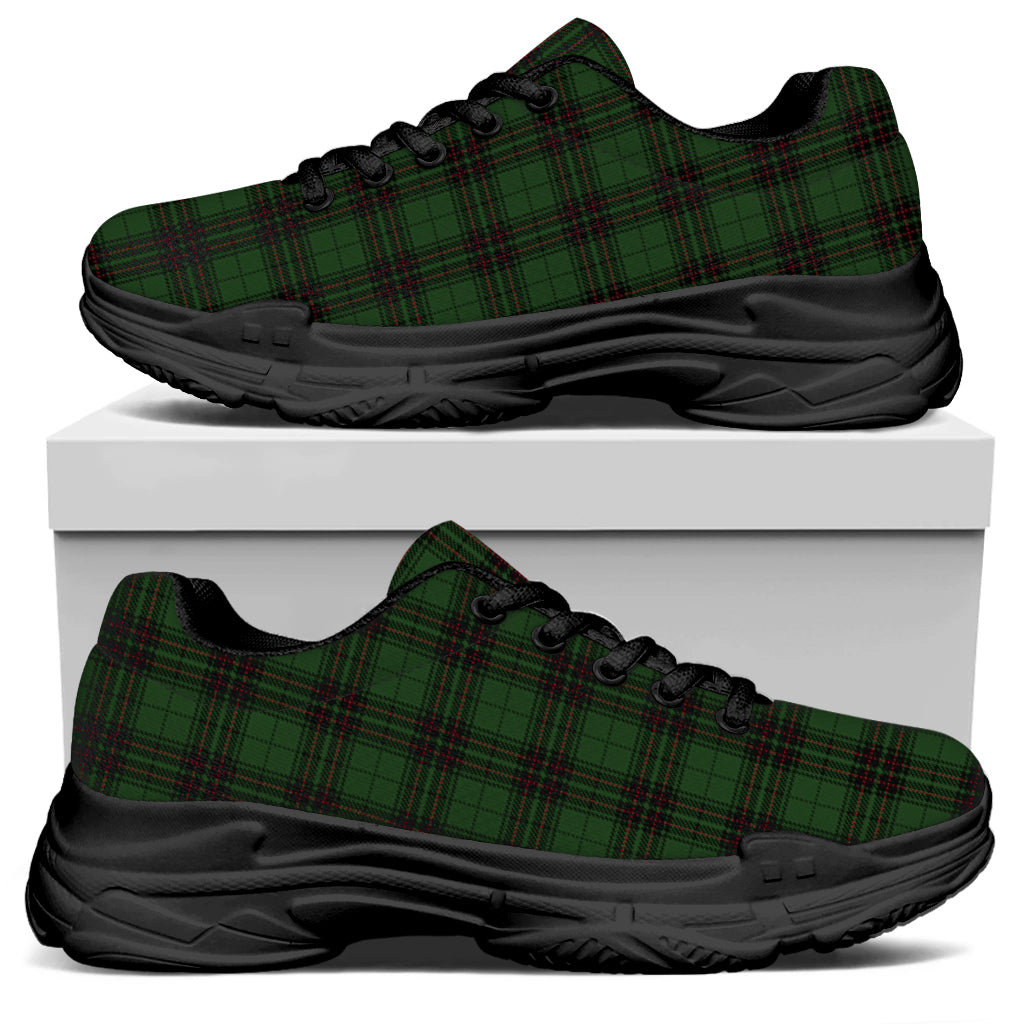 Green Black And Red Tartan Pattern Print Black Chunky Shoes