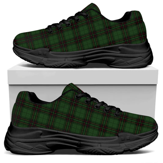 Green Black And Red Tartan Pattern Print Black Chunky Shoes
