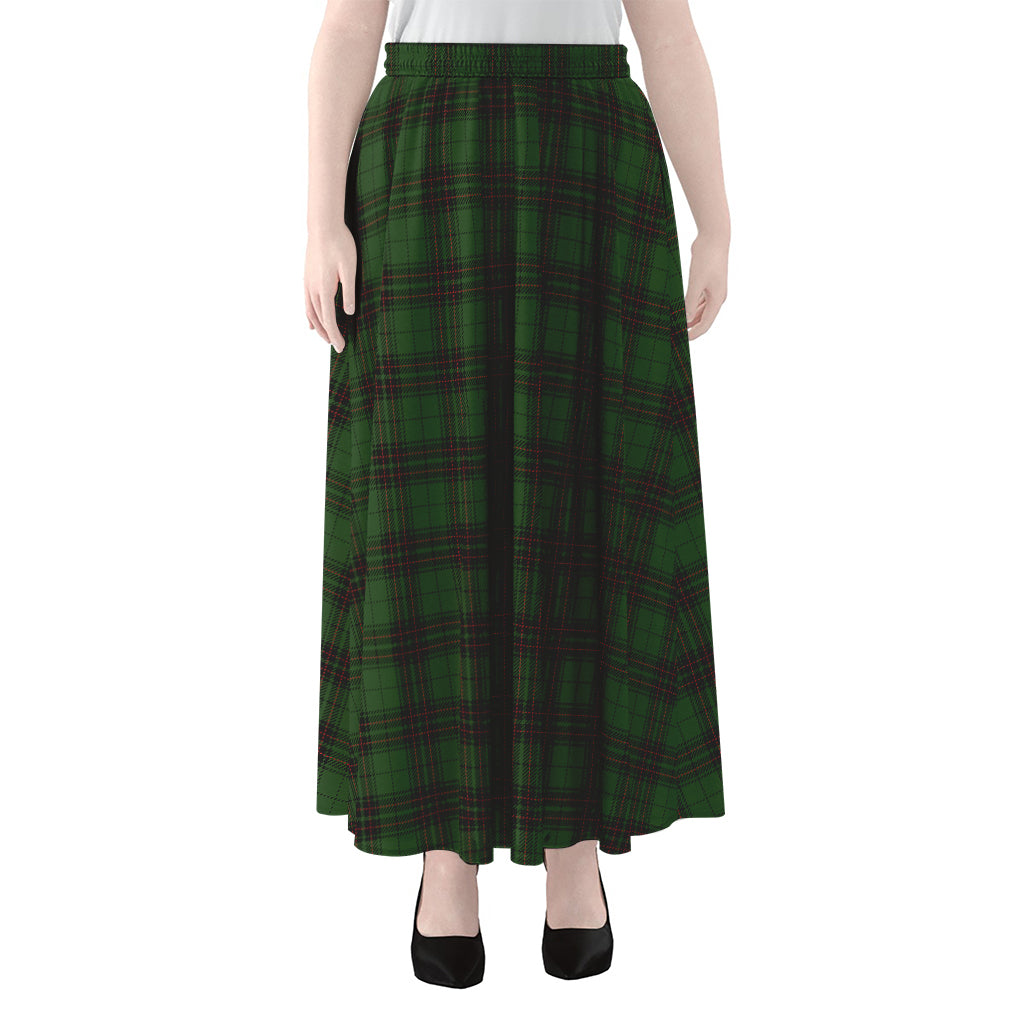 Green Black And Red Tartan Pattern Print Chiffon Maxi Skirt