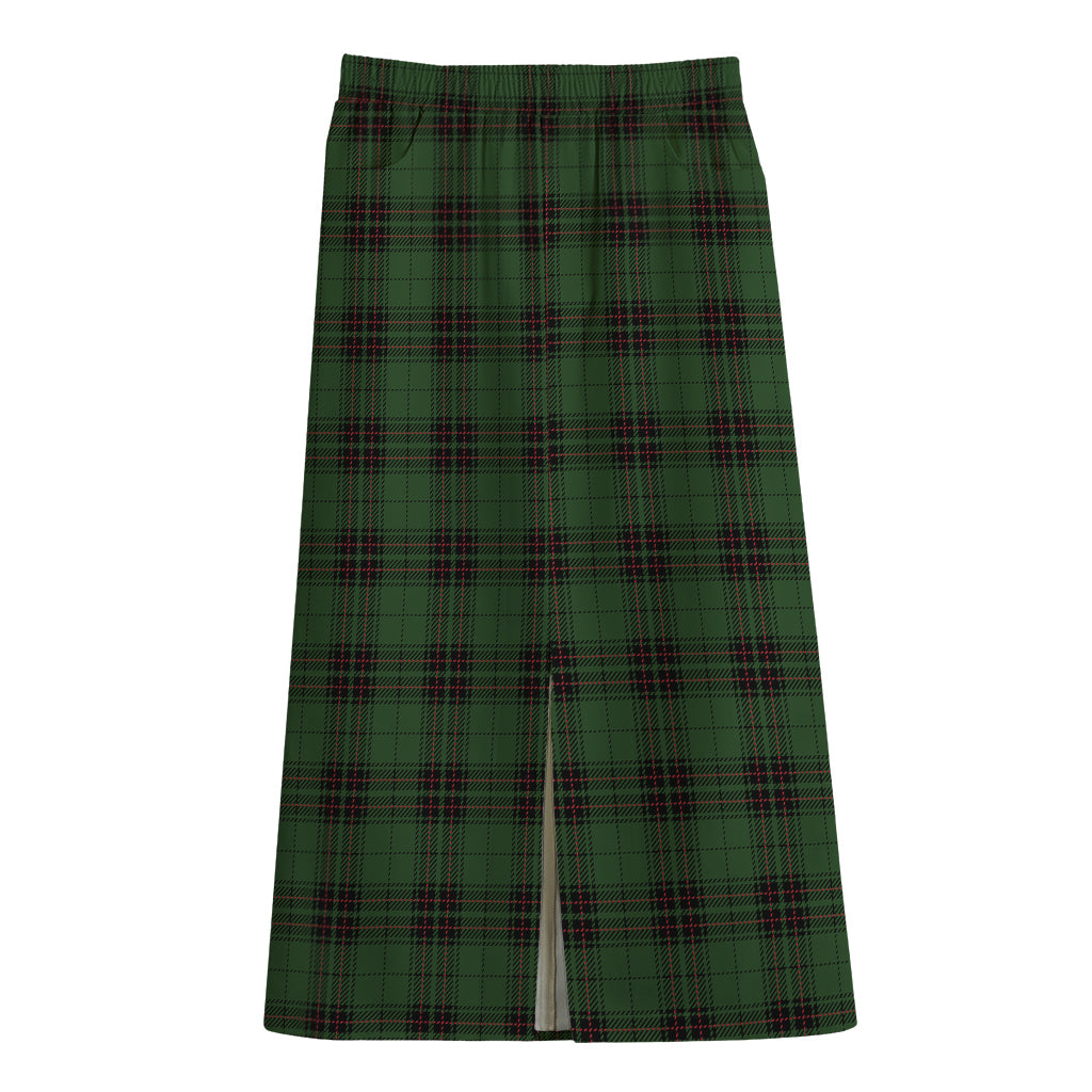Green Black And Red Tartan Pattern Print Cotton Front Slit Maxi Skirt