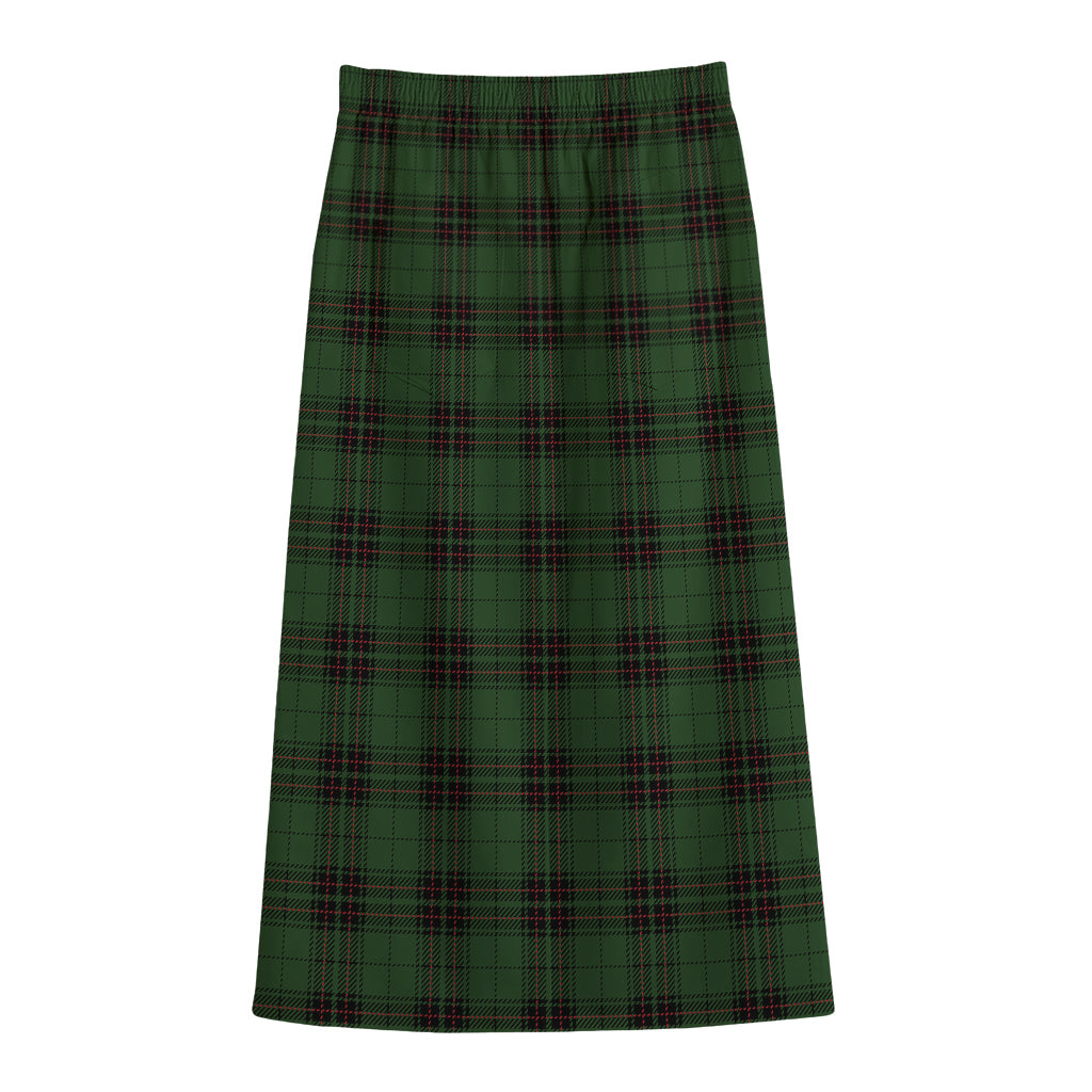 Green Black And Red Tartan Pattern Print Cotton Front Slit Maxi Skirt