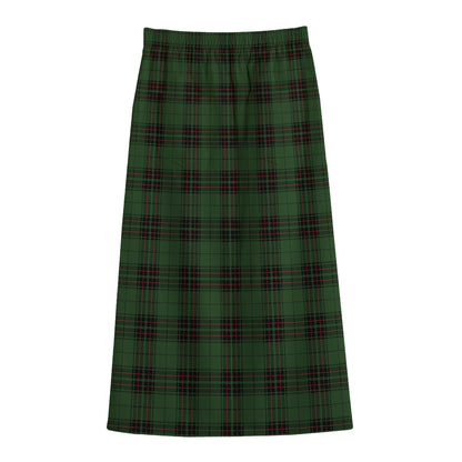Green Black And Red Tartan Pattern Print Cotton Front Slit Maxi Skirt