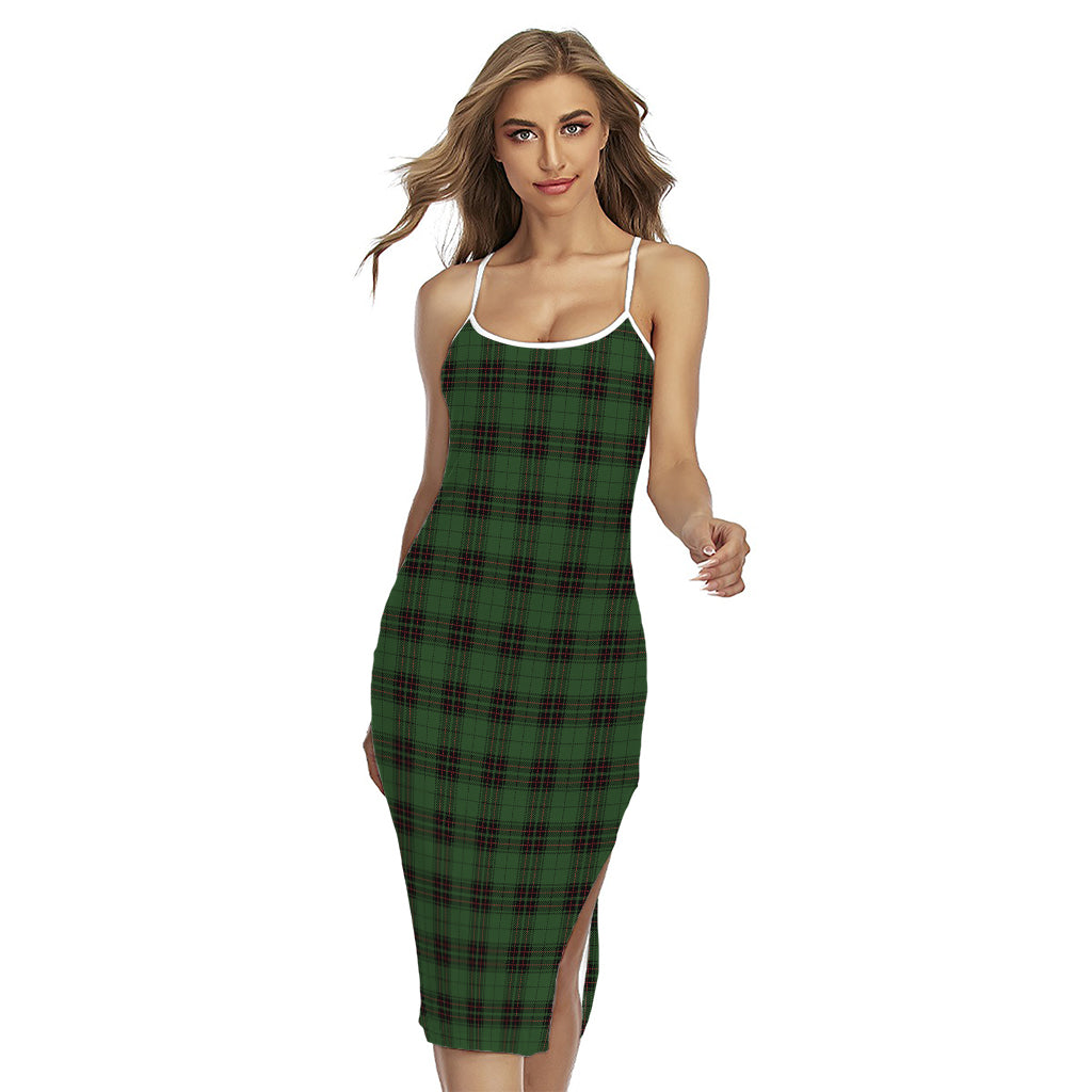 Green Black And Red Tartan Pattern Print Cross Back Cami Dress