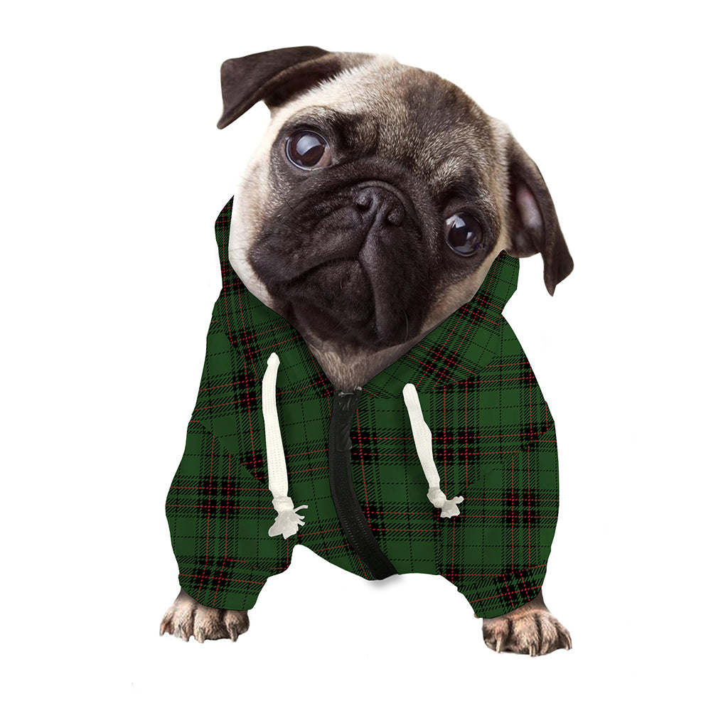 Green Black And Red Tartan Pattern Print Dog Zip Up Hoodie