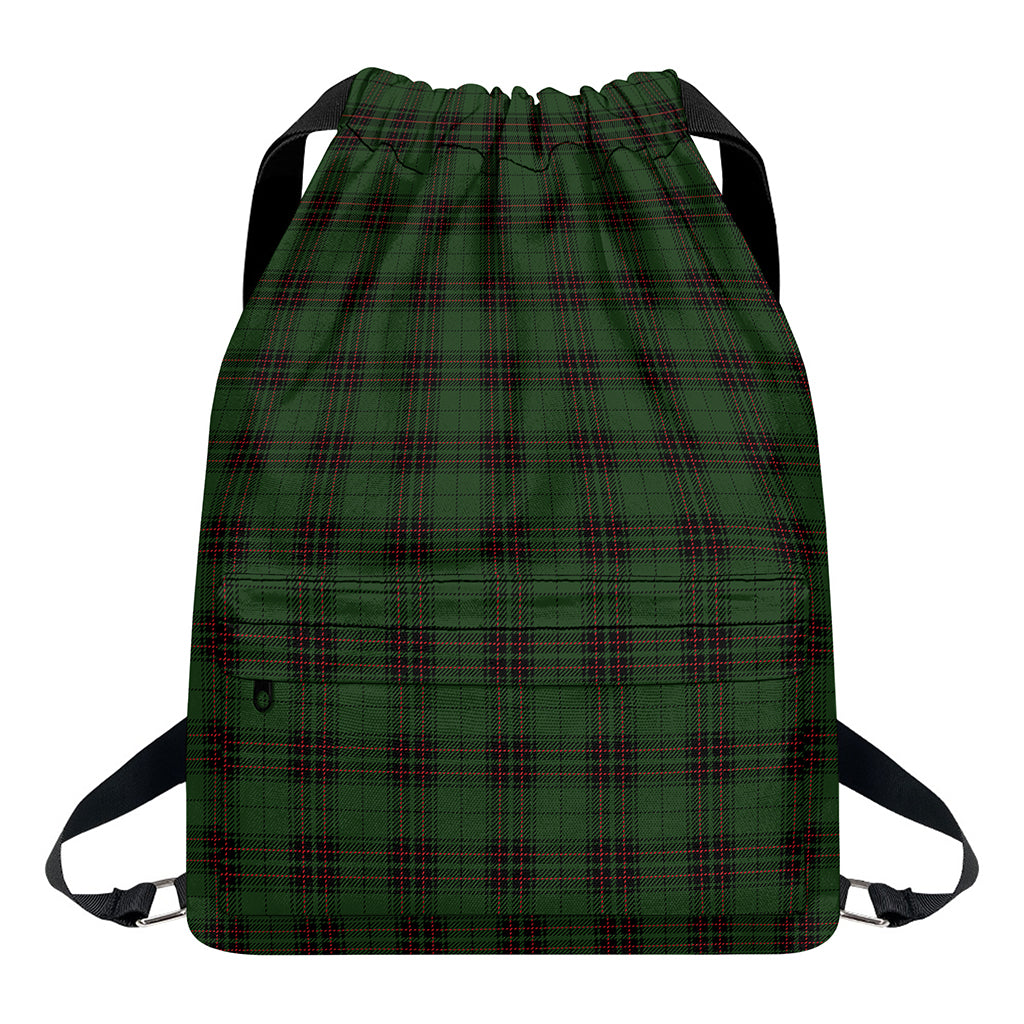 Green Black And Red Tartan Pattern Print Drawstring Backpack