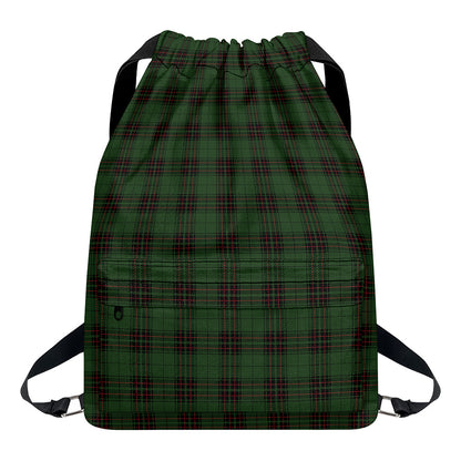 Green Black And Red Tartan Pattern Print Drawstring Backpack