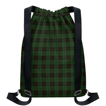 Green Black And Red Tartan Pattern Print Drawstring Backpack