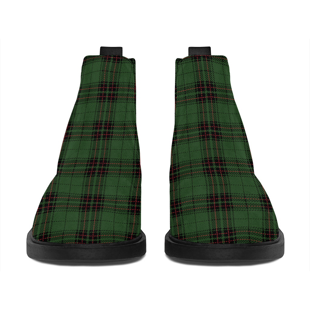 Green Black And Red Tartan Pattern Print Flat Ankle Boots